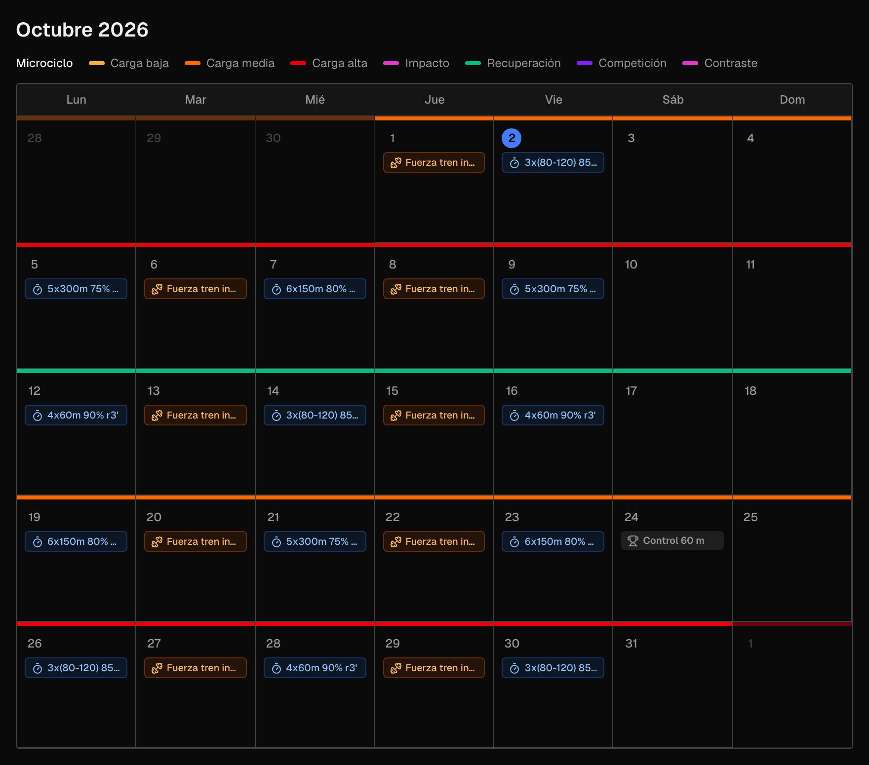 Toda la temporada en un calendario