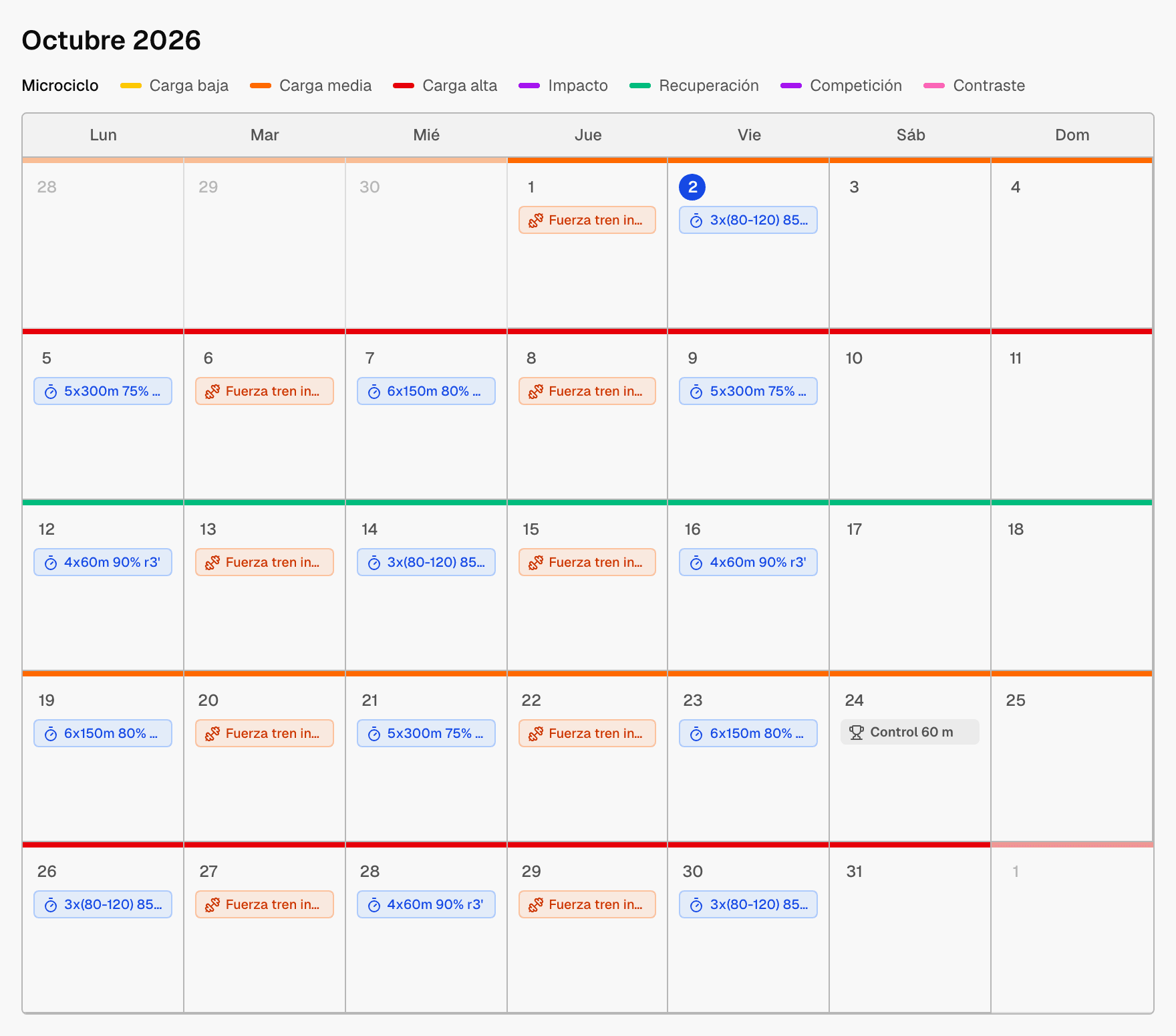 Toda la temporada en un calendario